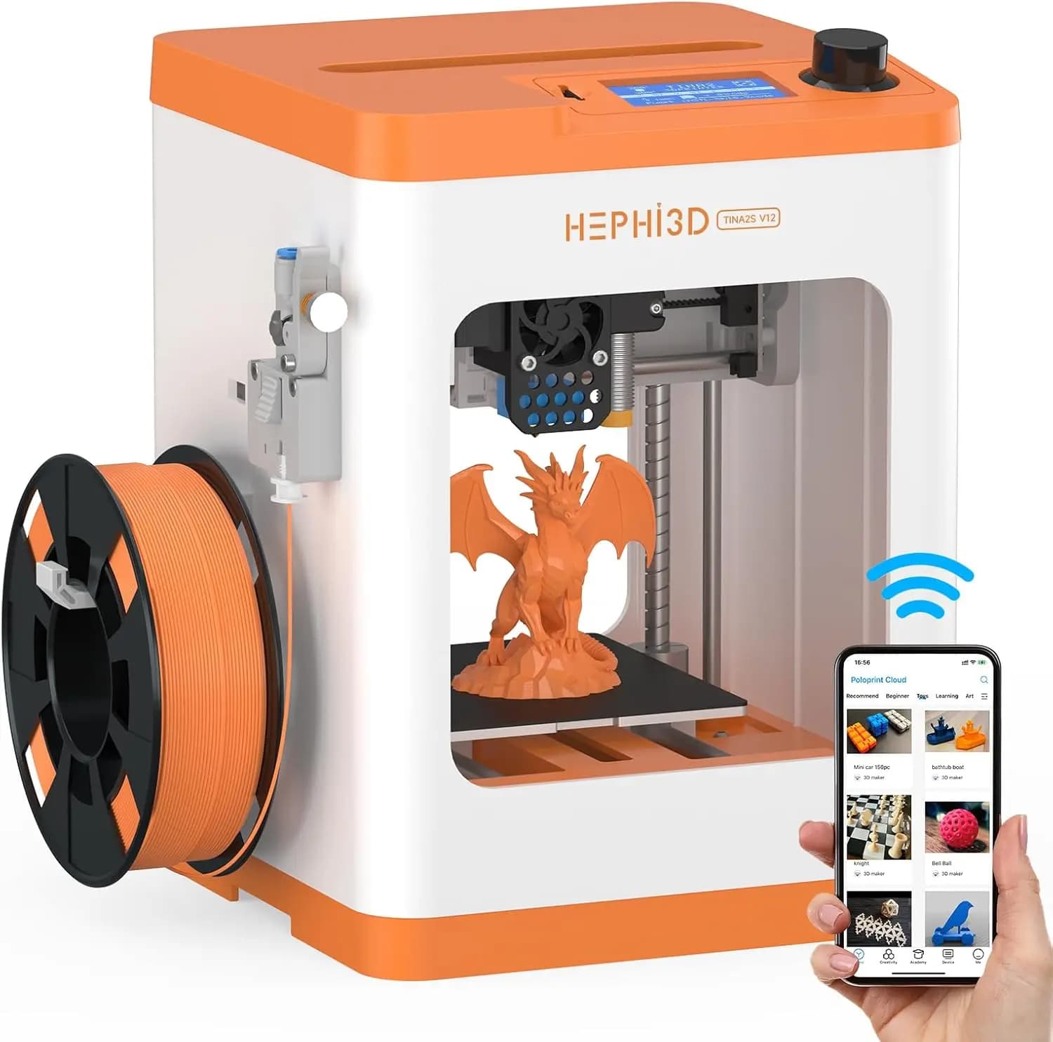 Mini Stampante 3D per Principianti, Completamente Assemblata, Stampa Cloud WiFi, Livellamento Automatico, Stampa Silenziosa