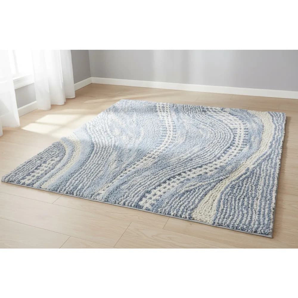 Tappetino da bagno in morbido cotone, tappeto da bagno antiscivolo per la casa di famiglia, onde assorbenti ad asciugatura rapida 20x30 pollici blu