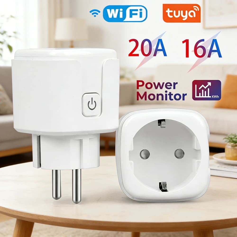 Presa Intelligente WiFi EU 20A/16A con Funzione di Monitoraggio e Temporizzazione, Controllo Vocale Remoto, Compatibile con Tuya Smart Life, Google Assistant e Alexa