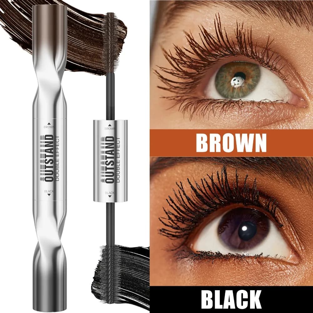 Professional double-tip stretching and volumizing mascara for 4D curled natural eyelashes, waterproof, smearproof, all day long.