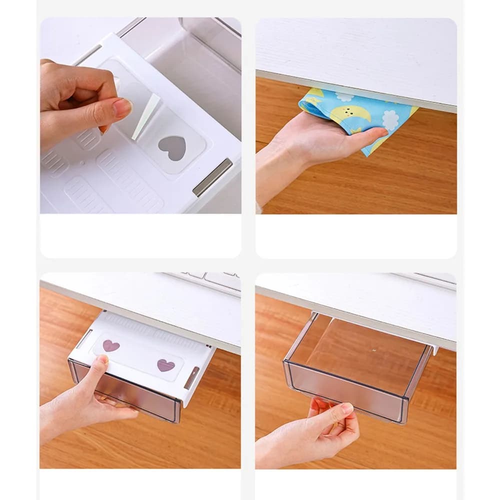 Cassetto Trasparente Sotto Scrivania Grigio Bianco, Organizer Adesivo da Scrivania, Design Montabile, Cassetto Attaccabile per Ufficio