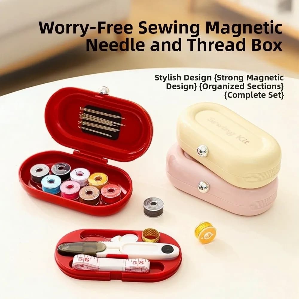 Kit di aghi magnetici e fili, metro a nastro, set di scatole per cucito fai da te, piccolo organizer portatile per forniture da cucito, per lavori artigianali fai da te