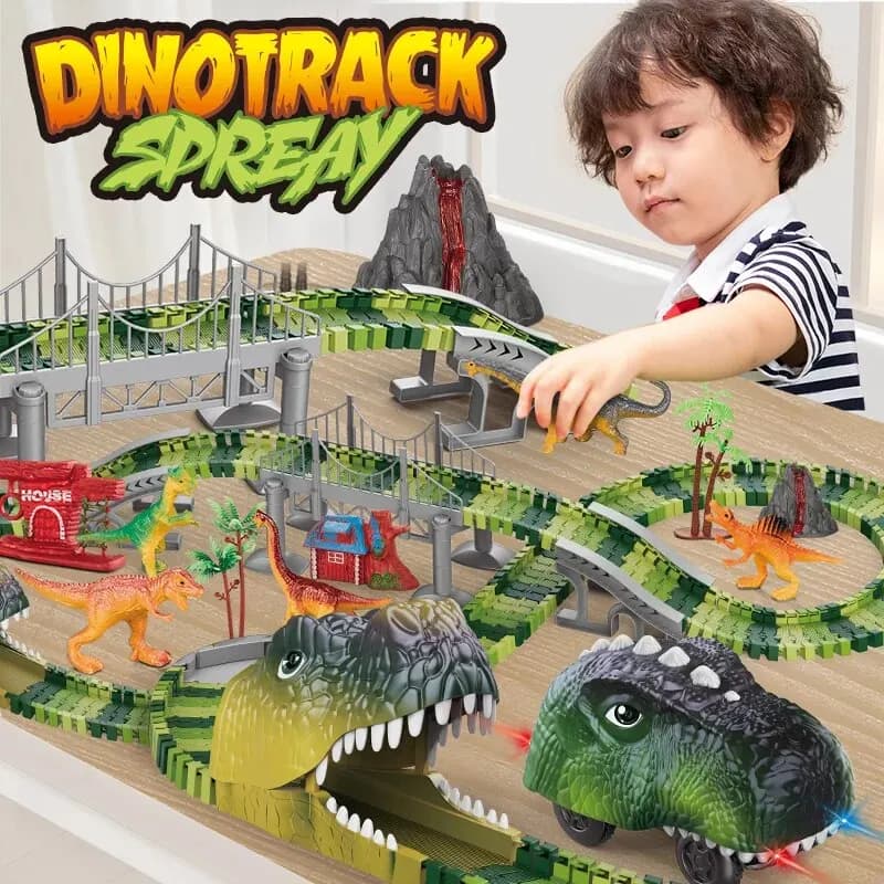 Dinosaur Track Electric Dinosaur Car Mountain Road Rail Kids Puzzle giocattolo giocoso Emit Light Boys regalo di compleanno di natale
