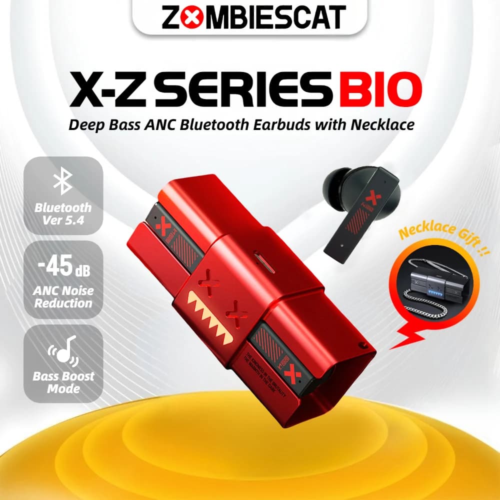 Auricolari Bluetooth Zombie Cat ANC -45dB Auricolari con cancellazione attiva del rumore Cuffie sportive wireless per bassi profondi con collana in metallo
