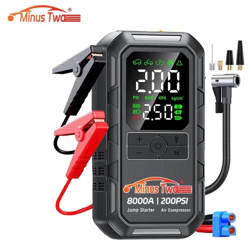Avviatore di Emergenza per Auto con Pompa d'Aria, 8000A di Picco, Gonfiatore Pneumatici Digitale 150PSI, Avviatore Batteria Auto con Compressore d'Aria