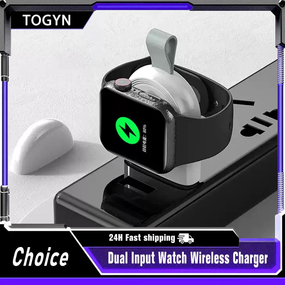 Caricatore wireless magnetico TOGYN a doppio ingresso per Apple Watch serie iWatch 10 9 8 7 6, cavo di ricarica wireless portatile e veloce.