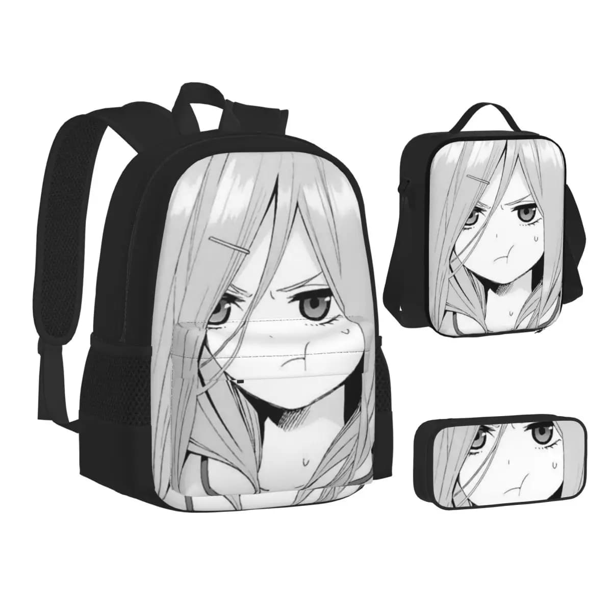 Zaini Miku Nakano Waifu, borsa per libri per studenti, borse da scuola, zaino per bambini, borsa per il pranzo, borsa per penne, set da tre pezzi