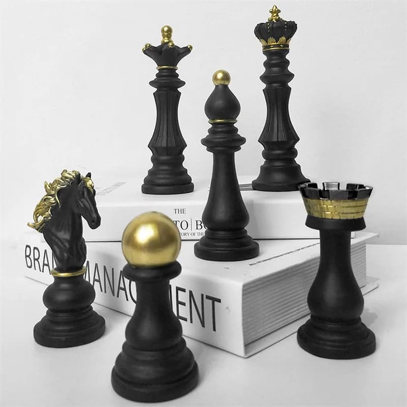 Creative Home Decor Chess Piece Resin Ornaments Black And White Chessboard Display Home Window Decorations Miniature Models
