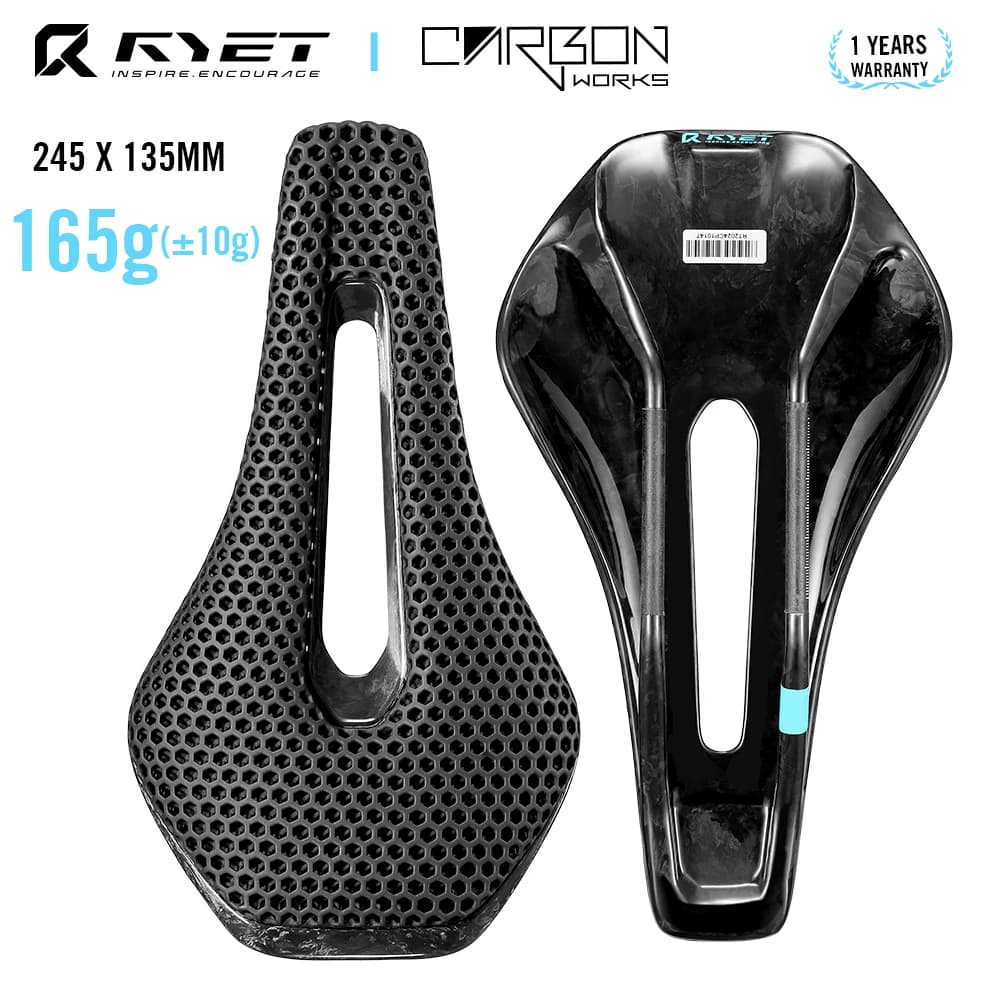 Sella Bici RYET 135/145/155mm in Carbonio Stampata in 3D, Sella Bici 245mm 260mm per MTB Gravel Bici da Strada, Componenti Bici