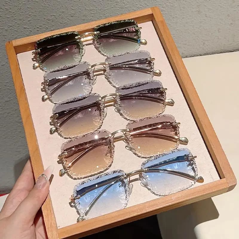 Fashion Rimless Square Gradient Sun Glasses Vintage Casual Trend Shades Luxury Styling Eyewear For Men And Women