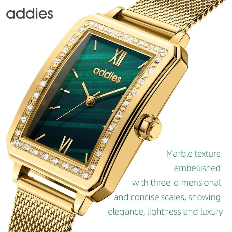 ADDIES Orologi da donna Orologio da polso al quarzo con cinturino in cristallo verde in acciaio inossidabile di marca di lusso da donna Relogio Feminino