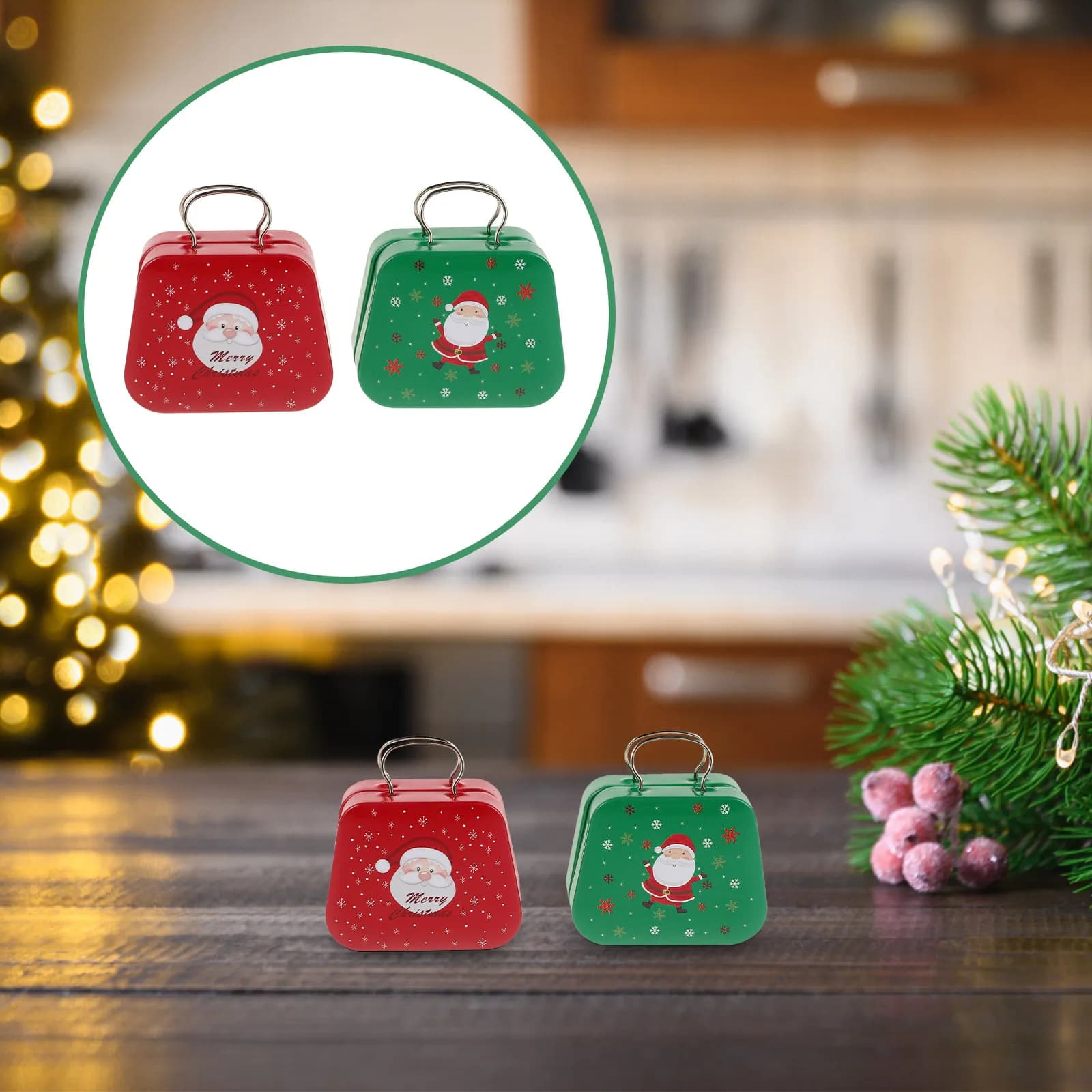 2Pcs Holiday Candy Tin Tinplate Mini Handbag Shaped Christmas Cookie Box Decorative Metal Storage Container for Treats