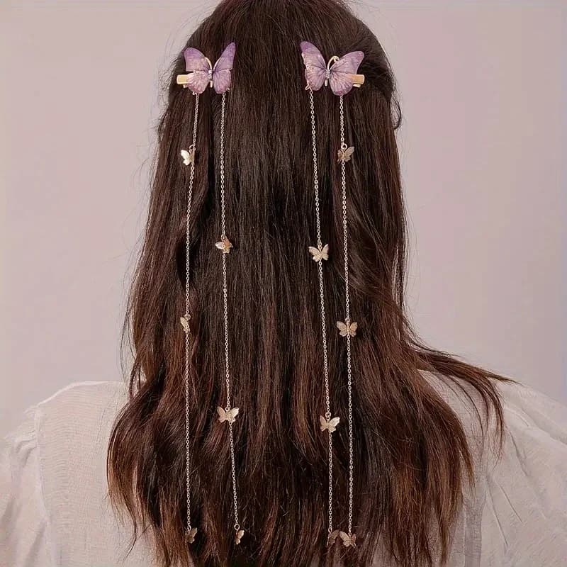 2 fermagli per capelli con nappe a farfalla e accessori, ornamento per capelli, accessorio per capelli da donna, turbante da donna, accessorio per rave, accessorio per scene, accessorio per acconciature, fermaglio per capelli, accessorio per capelli con perle, accessorio per capelli di Halloween da donna, gioielli per capelli, capelli