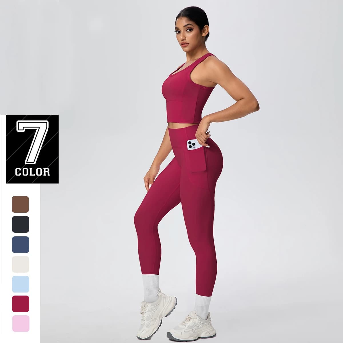 Leggings sportivi Set da yoga Donna Tinta unita Canotta con sensazione nuda Canotta da yoga Asciugatura rapida Glutei color pesca Tasche Pantaloni Set da yoga