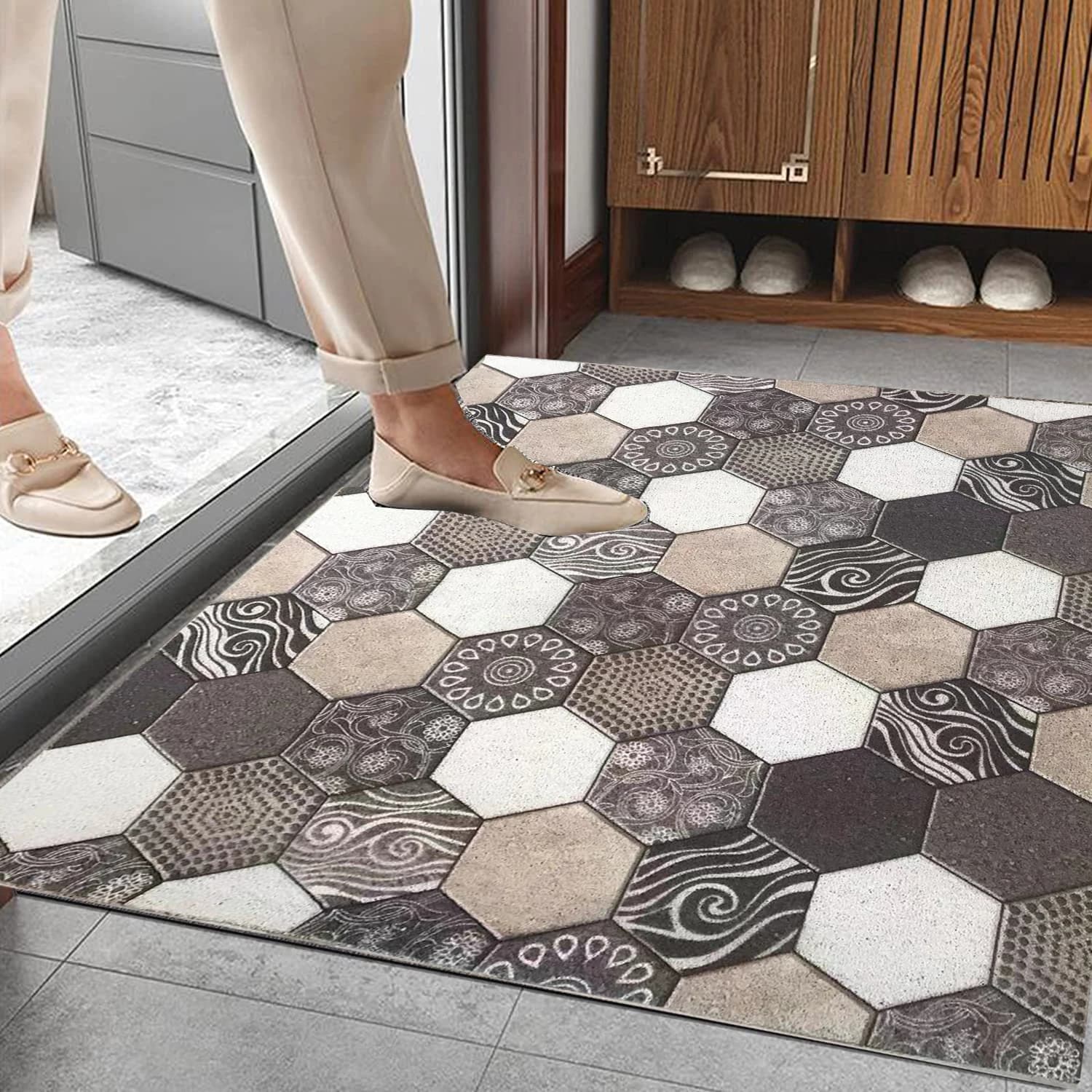 Durable Front Door Mat, Boho Brown Plaid, Heavy Duty, Absorbent Mud Rug, Resistant, Easy Clean Entry, Outdoor, Indoor Rugs