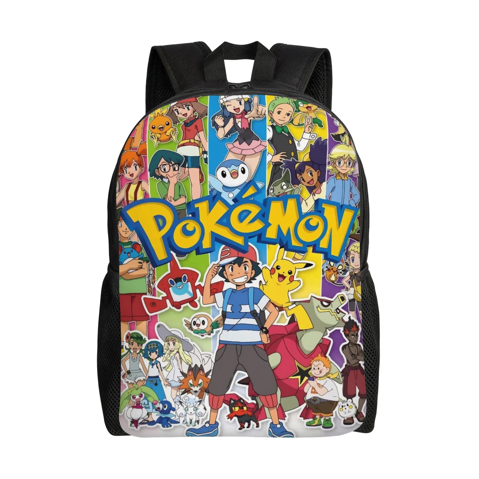 Zaino Pokemon Cartoon per uomo e donna, alla moda, per scuola superiore, escursionismo, viaggi, borsa a tracolla per laptop, sportiva