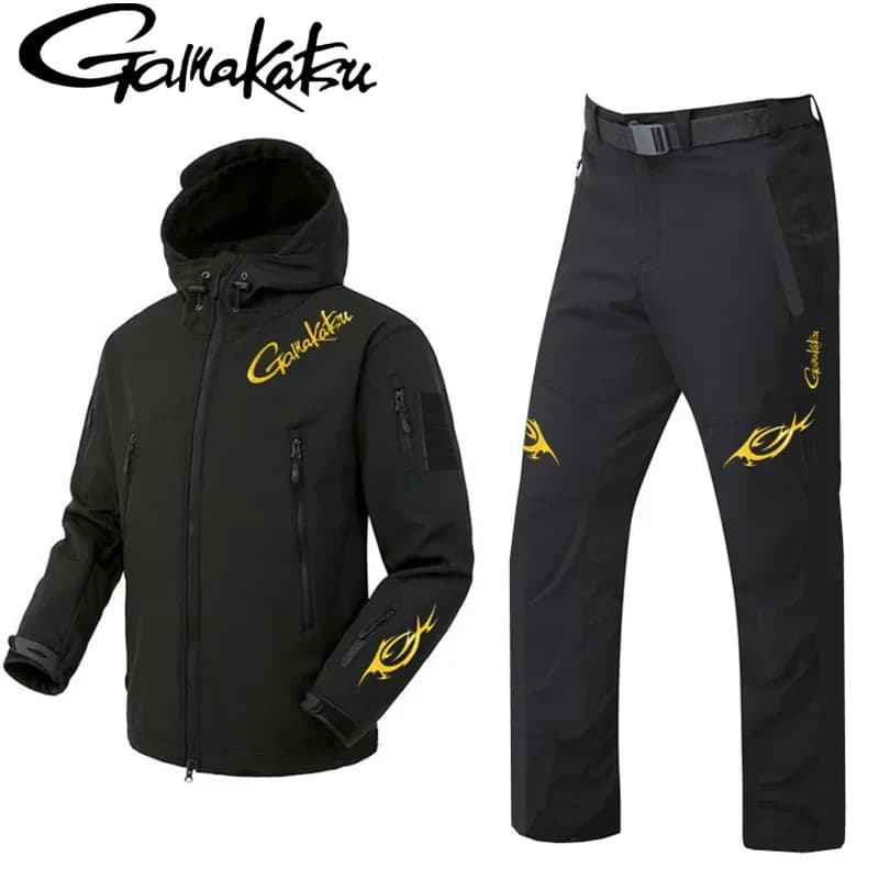 Nuova tuta da pesca in pile autunno e inverno per uomo Giacca e pantaloni da pesca con fodera in pile 2 pezzi Set di vestiti caldi
