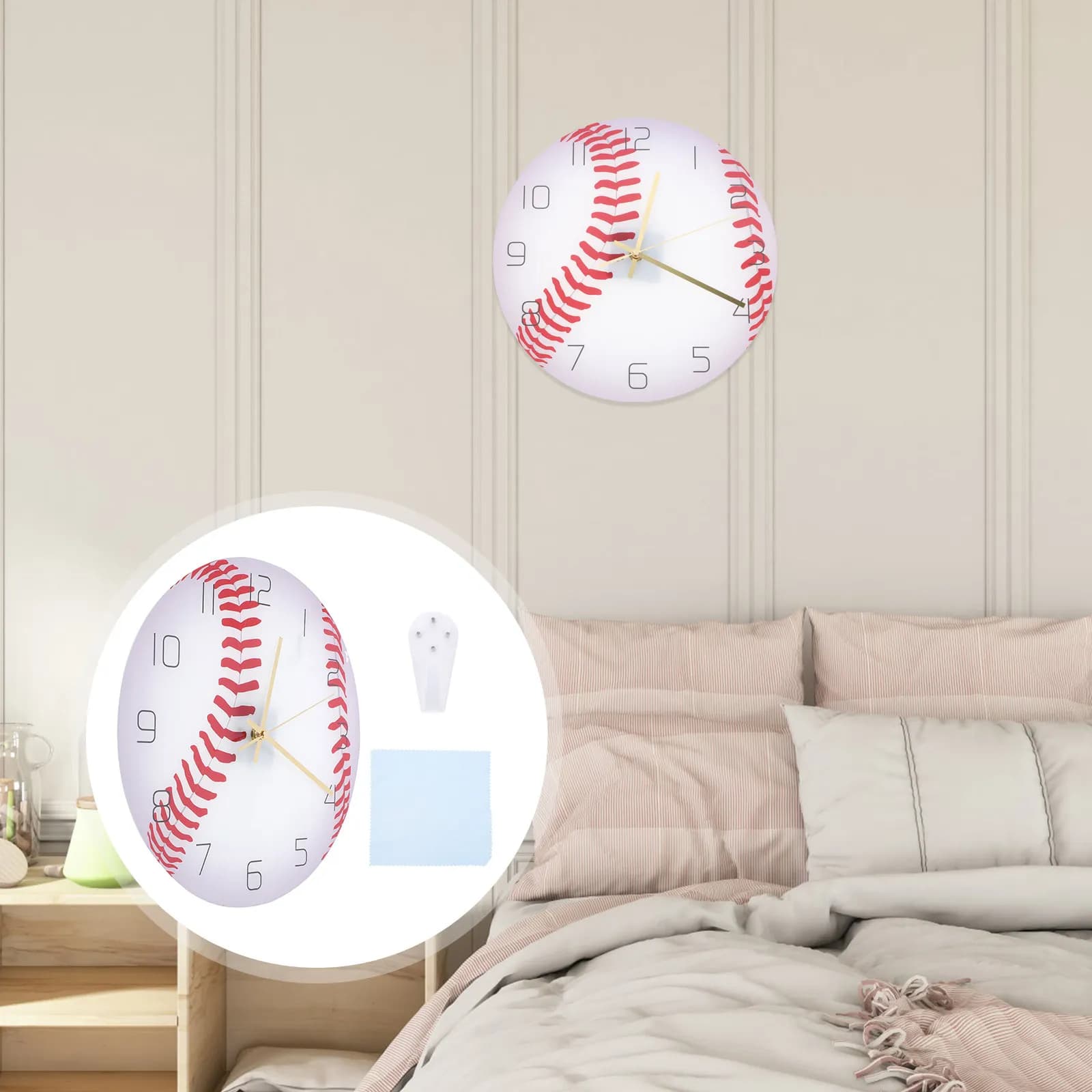 Orologio da parete da baseball in acrilico con grandi numeri arabi, movimento silenzioso, decorativo per soggiorno, camera da letto, studio