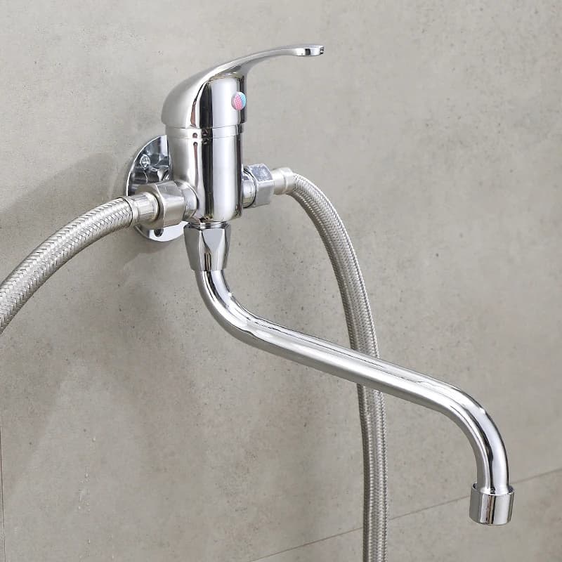 Wall Extra Long Spout Kitchen Sink Faucet Hot Cold Washbasin Mixer Water Tap Surface Mounted Balcony Laundry Mop Pool Swivel Tap