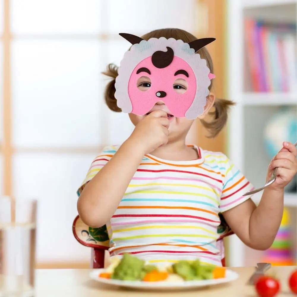 Set di 4 Maschere in Feltro a Tema Animali per Bambini, Maschere a Mezzo Volto con Orecchie di Animali, Design Cartoonesco