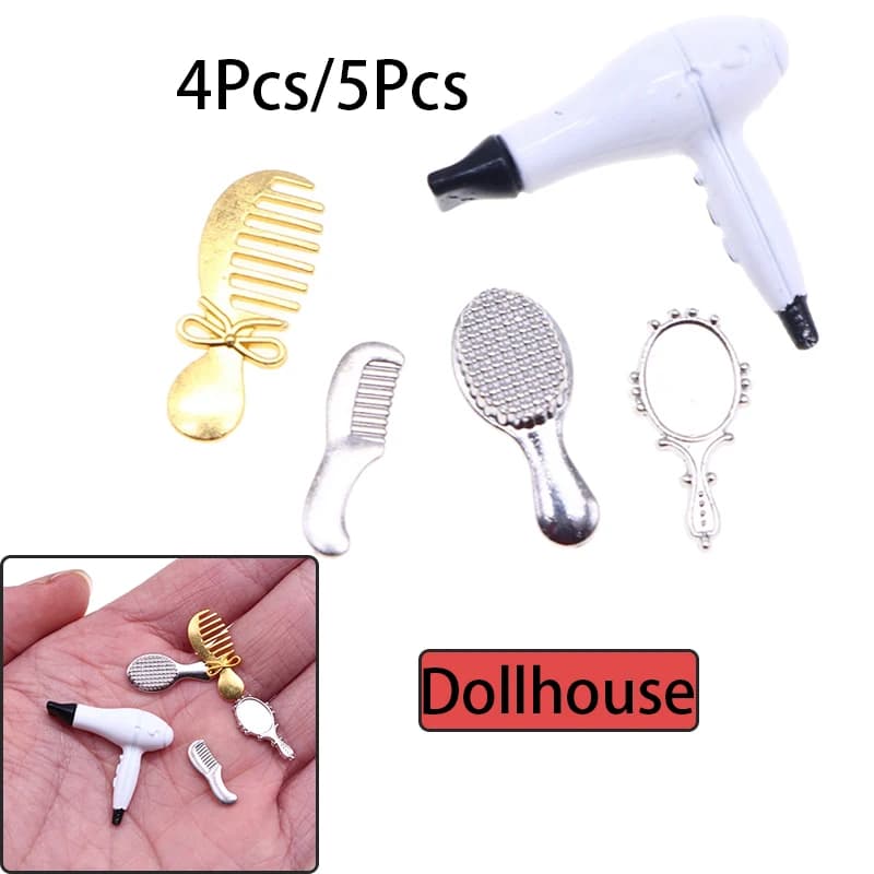 1Set 1:12 Miniature Doll House Simulating Hair Combs Mirror Hairdryer Home Model Decoration Toy Home Accessories