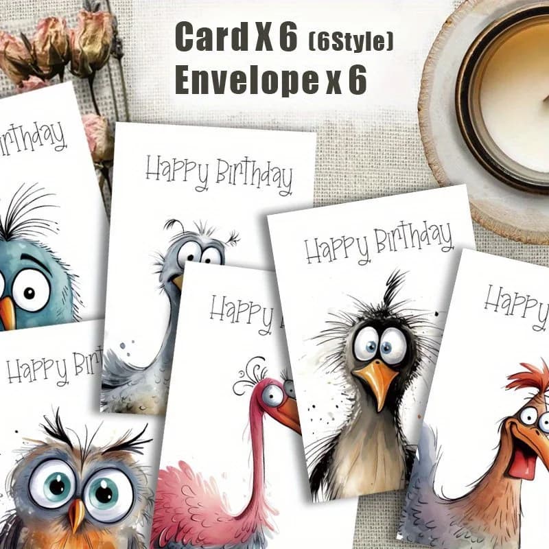 Set di 12/24 biglietti di auguri divertenti con illustrazioni di uccelli, con buste, biglietti bianchi per famiglia e colleghi, confezione all'ingrosso