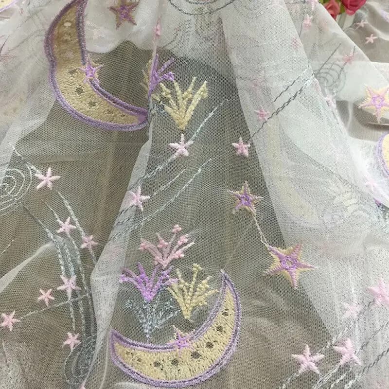 90X130CM Sun Moon Stars Planet Embroidered Fabric Dress Accessories Breathable Material Dress Suit DIY Sewing Craft Supplies