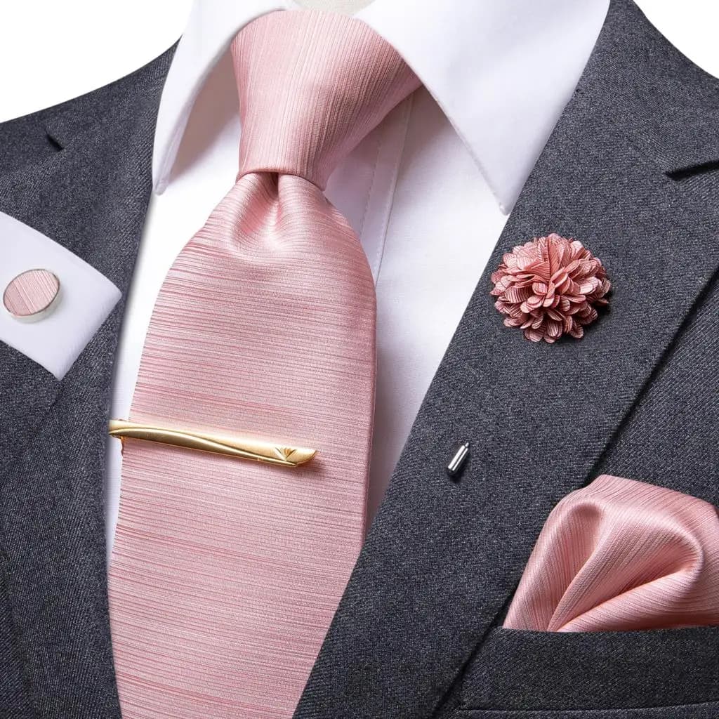 Hi-Tie Designer cravatta da sposa in seta solida rosa oro rosa per uomo Handky gemello cravatta da uomo moda Business Party dropshipping