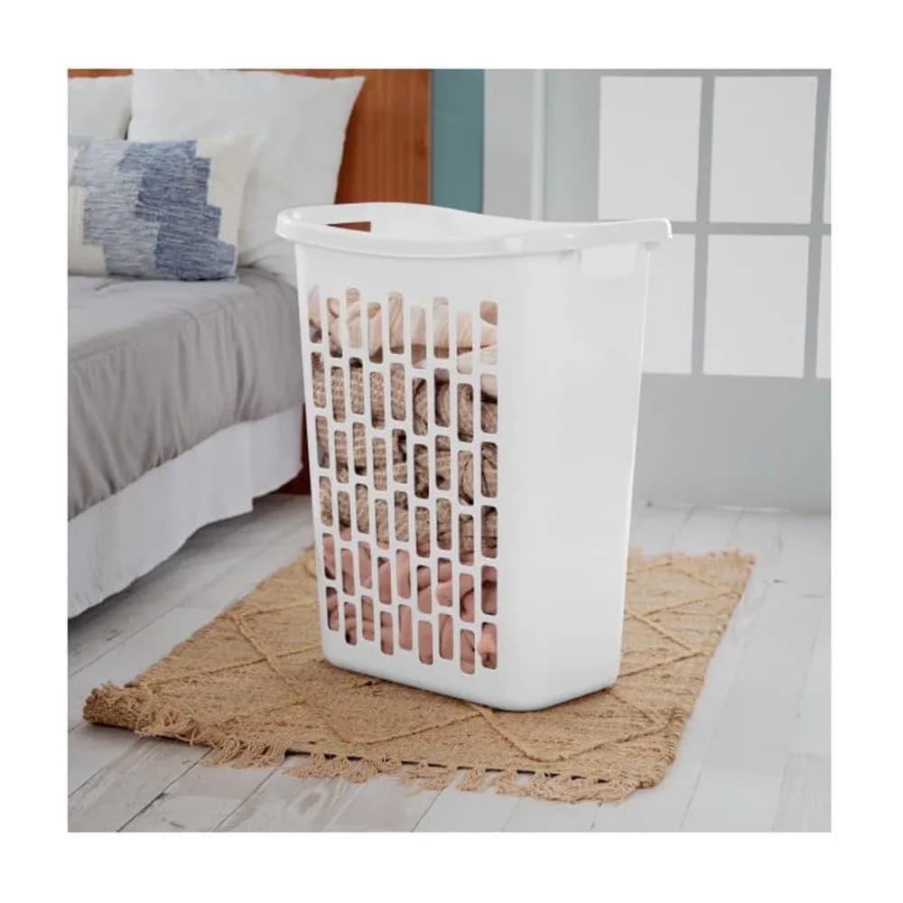 White Plastic Rectangular Hamper for Narrow Spaces with Open Top Laundry Basket