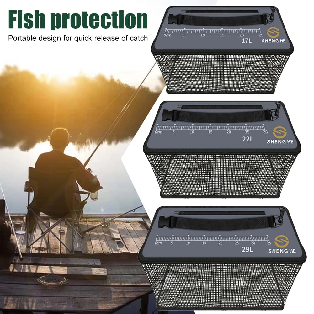 Fish Guard Net 17L/22L/29L Live Fish Barreled Fishing Box Quick Drying Portable Multifunction Bucket Outdoor Fishing Tackle Gear