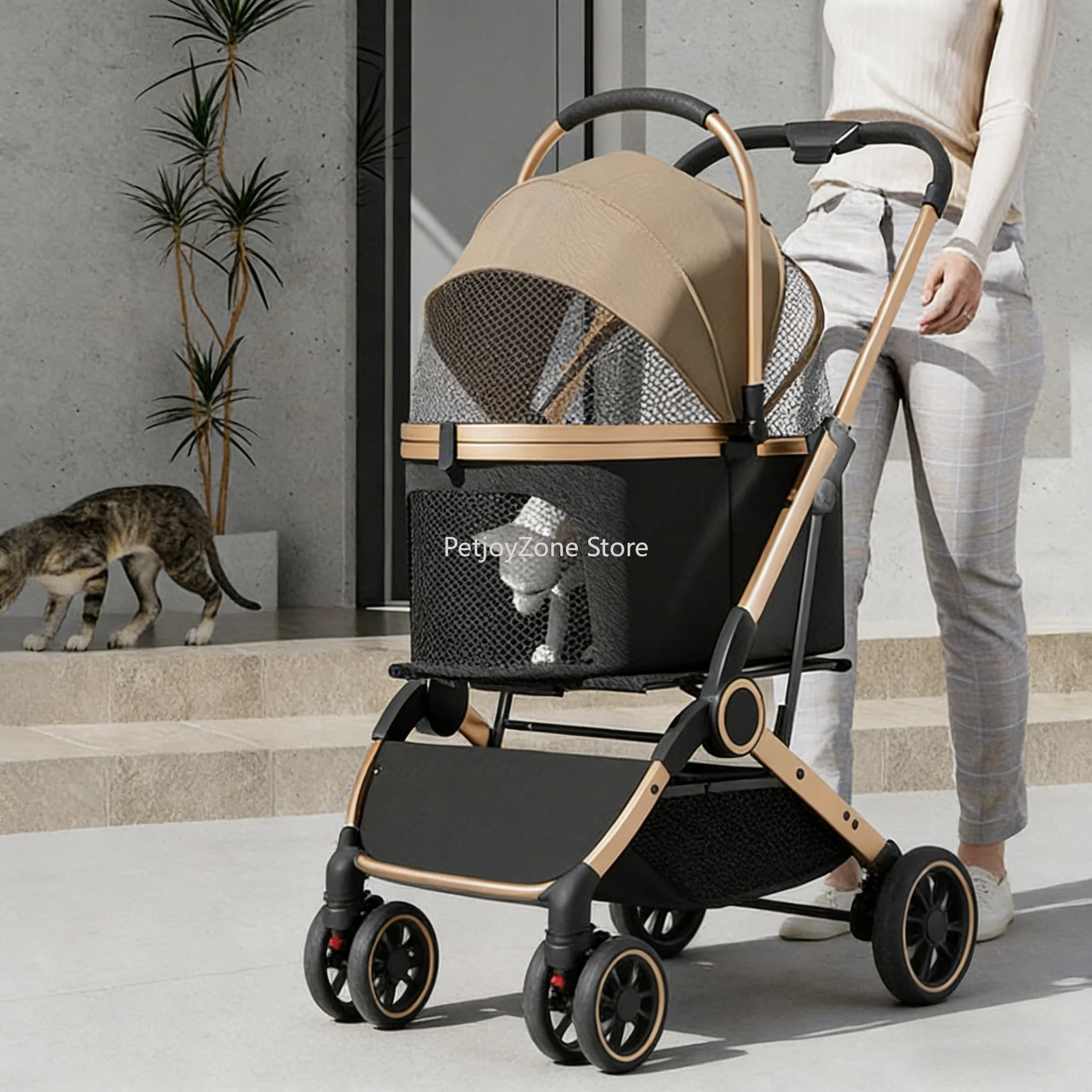Passeggino per Animali Domestici Pieghevole con Un Solo Clic, in Tessuto Oxford Leggero - Trasportino Rimovibile a 4 Ruote Comodo per Gatti e Cani