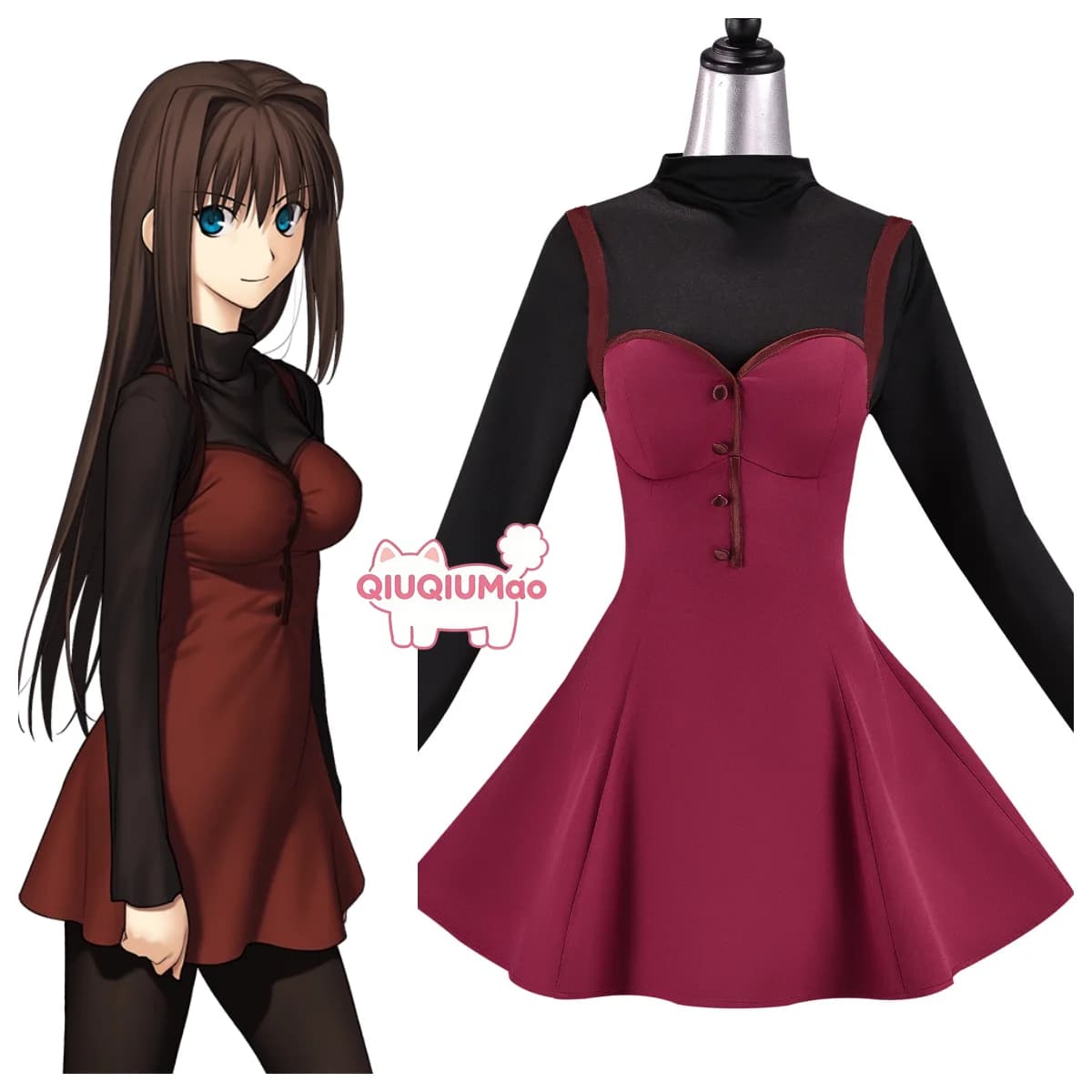 Costume Cosplay Anime Aoko Aozaki da Strega della Notte Sacra, Abito Rosso per Giochi di Ruolo, Outfit da Donna per Comic Con e Spettacoli Teatrali