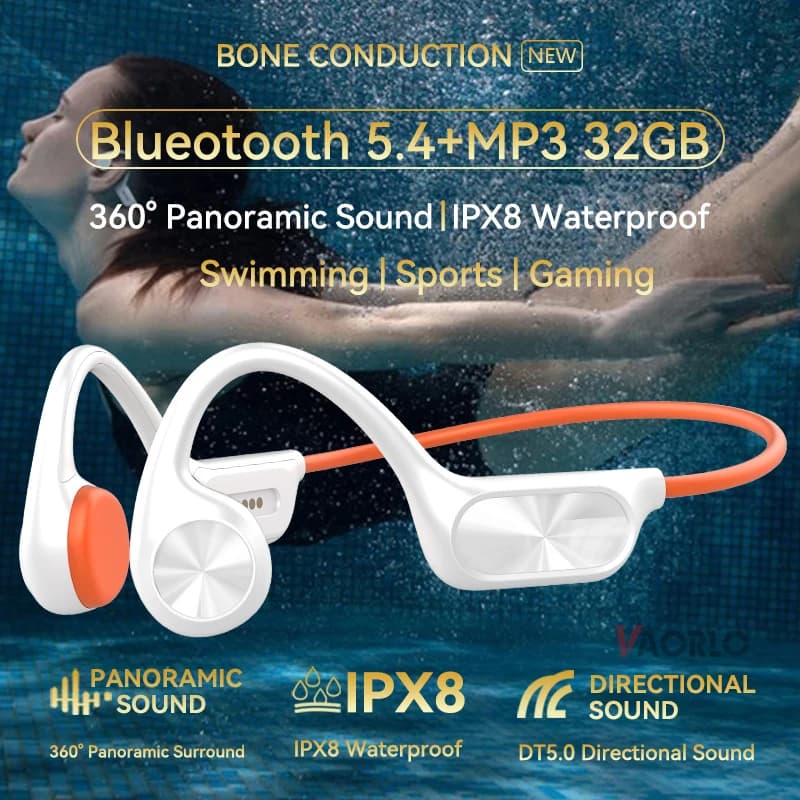 Bluetooth 5.4 OCD Waterproof IPX8 Waterproof Wireless Headphones 32 GB MP3 Player for Swimming Ear Hook with Microphone