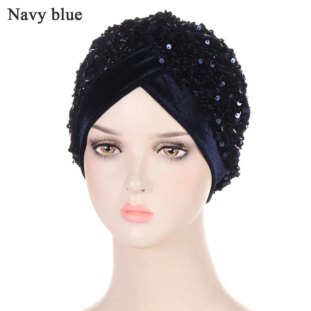 Stretchy Glitter Sequins Headscarf Muslims Bonnet Turban Hat Head Wraps Hijab Chemo Cap