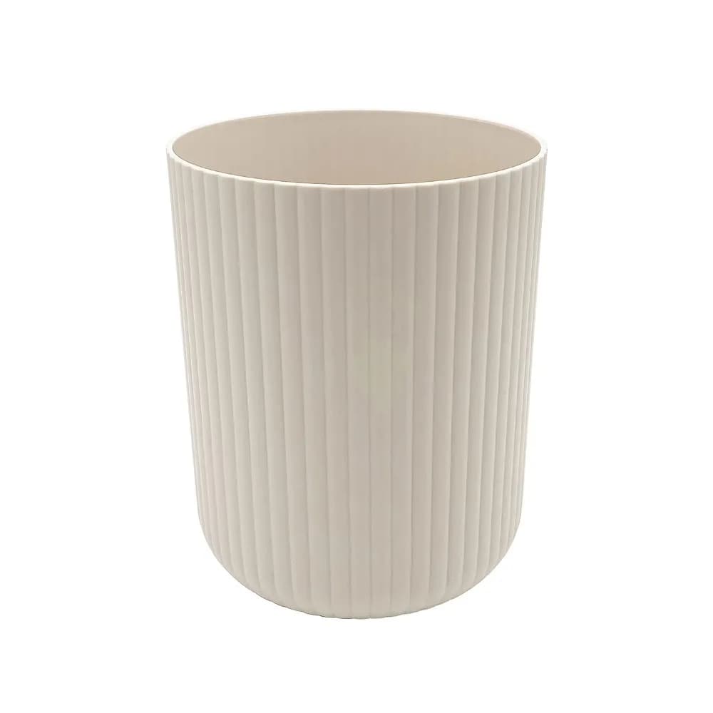 Ribbed Beige Trash Can 1.64 Gallon Small Bathroom Wastebasket with Lid for Office Desk Kitchen Vanity Under Sink, Soft Close Step on Pedal, Odor Control and Leak-Proof Design, Durable Plastic Garbage Bin for Home Decor