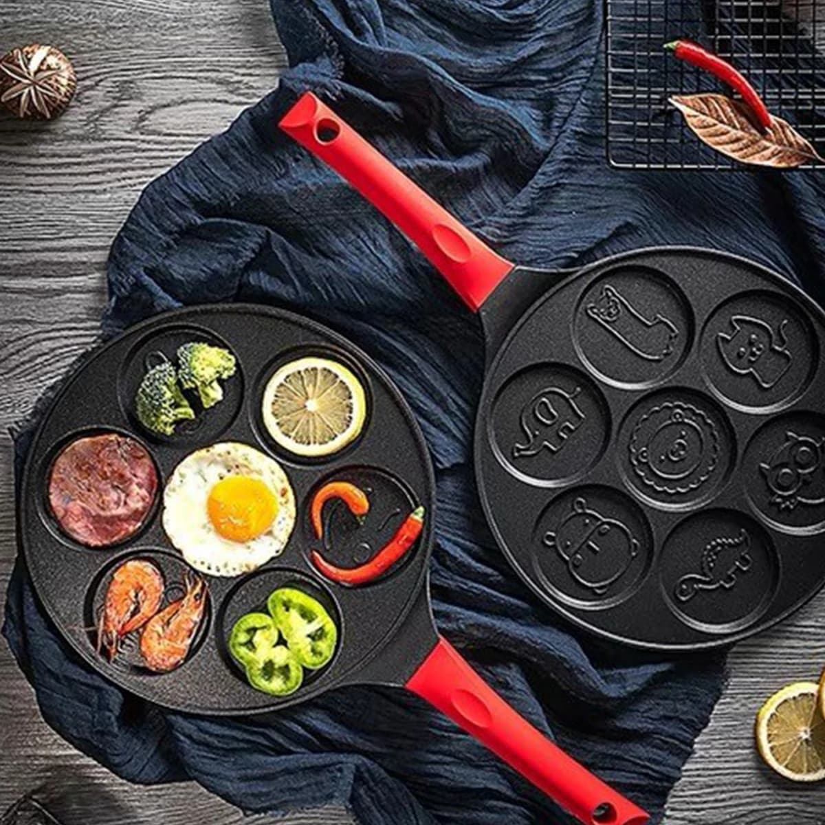 Pancake pan with handle 7 animal moulds Children's Pancake Pancake Pan for Eggs Precious Breakfast Pan
