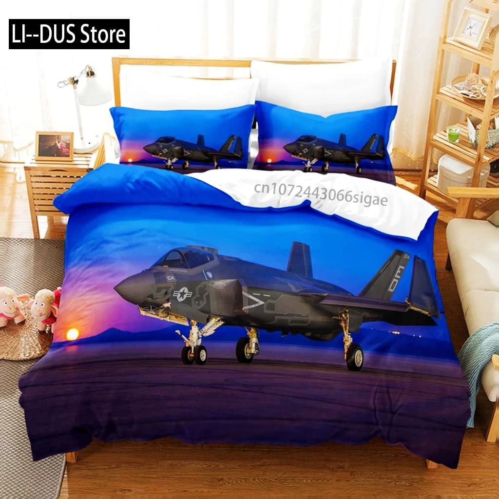 Copripiumino per aereo da caccia Sky Flying Fighter Set di biancheria da letto per bambini Adolescenti Ragazzi Decorazioni per la camera da letto a tema aereo moderno e fresco