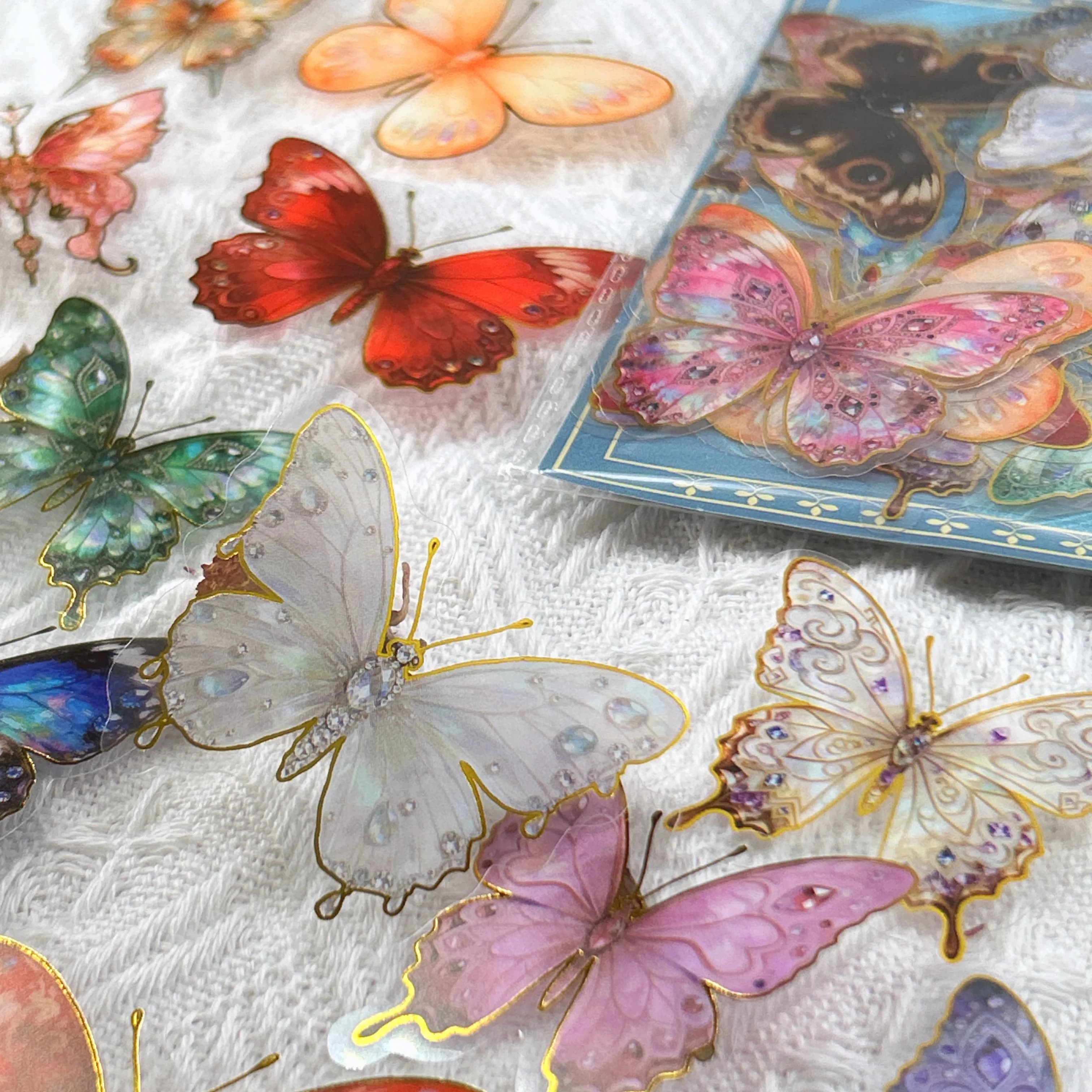 50/100PCS Gem Butterfly Hot Stamping Stickers DIY Phone Case Laptop Water Cup Computer Toy Stickers