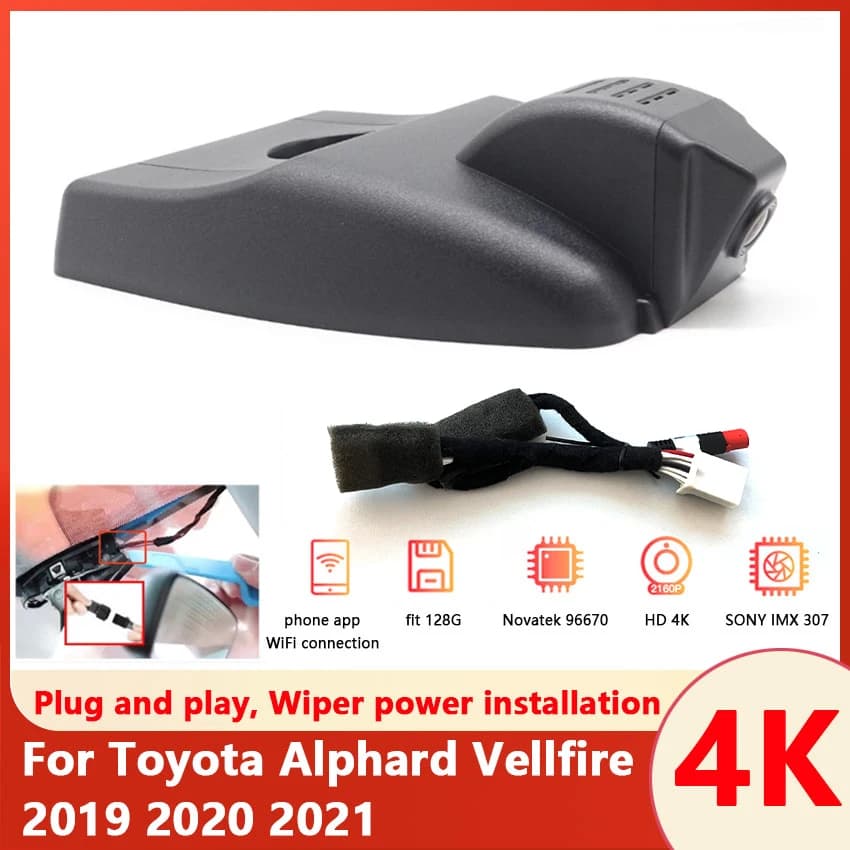 New! Car DVR For Toyota Alphard Vellfire 2019 2020 2021 Plug and play Hidden Dash Cam Driving Recorder Night Vision UHD 4K 2160P