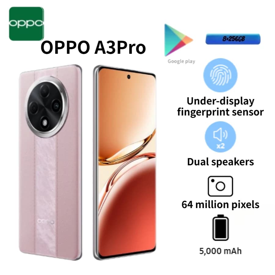 2026 OPPO A3 Pro 5G Smartphone, Global Version, 6.7-inch FHD+ display, 5000mAh battery, 8GB RAM + 256GB storage