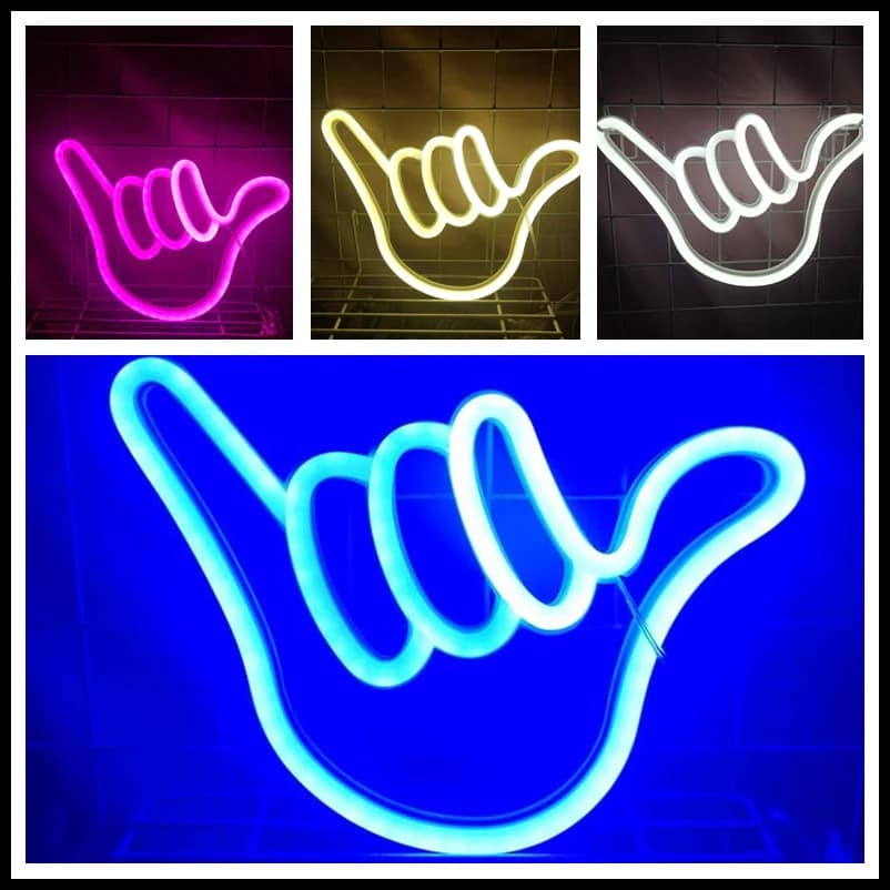 LED Neon Ti amo Gesto della pace Dito Insegne al neon Luce notturna 3D Wall Art & Sala giochi Camera da letto Soggiorno Decor Lampada Insegne