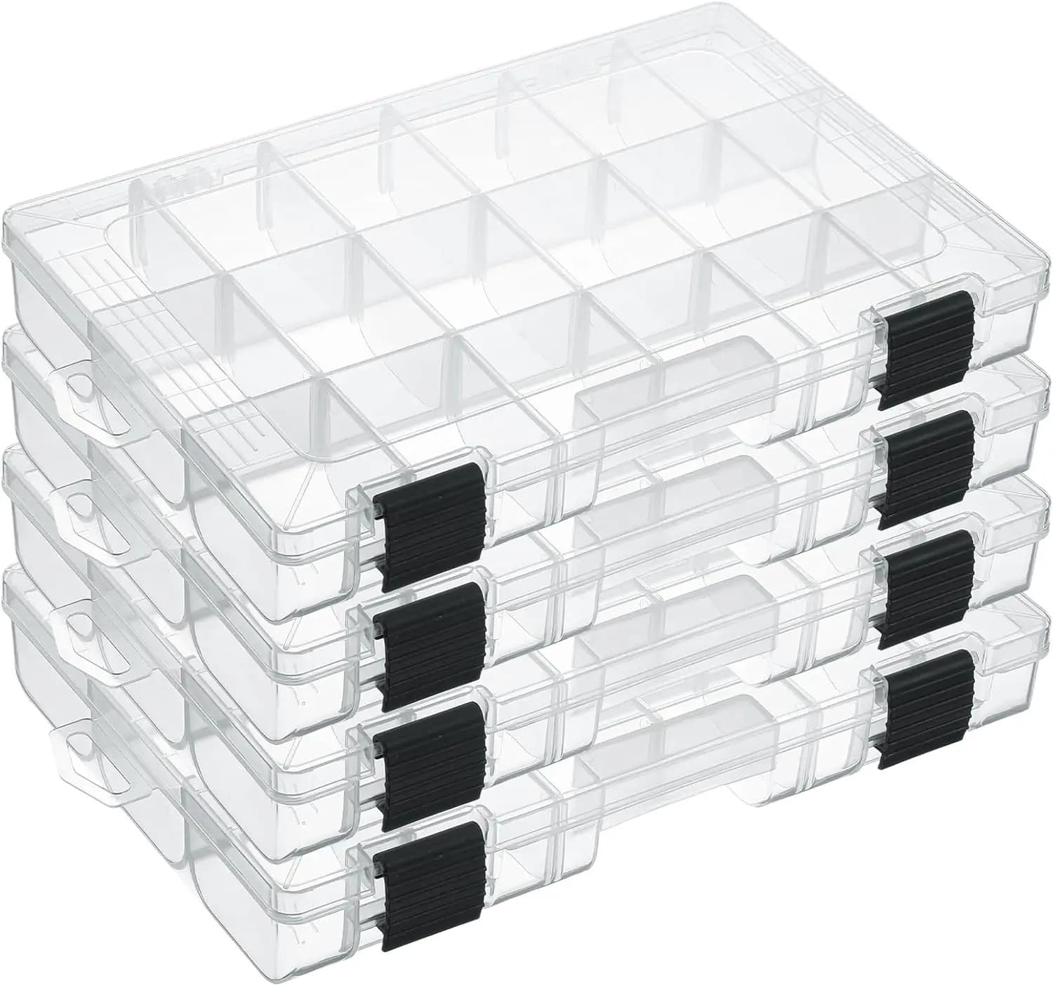 Set of 4 Containers Door Fishing Equipment 3600 with Removable Dividers, Plastic Organizing Box for Fishing Tools, 18 Parts
