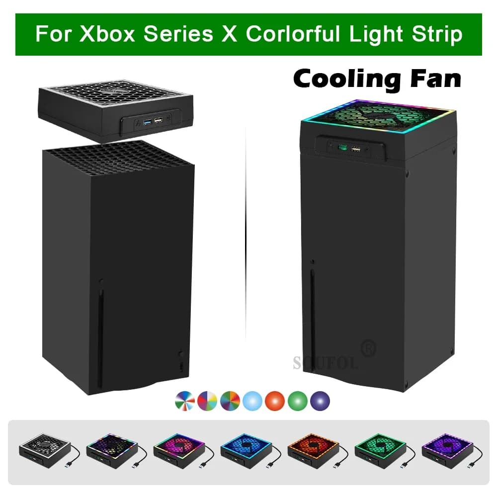 Ventola di raffreddamento superiore per Console Xbox Series X con ventola di raffreddamento a striscia luminosa colorata con ventola di raffreddamento a 2 porte USB per accessori XSX