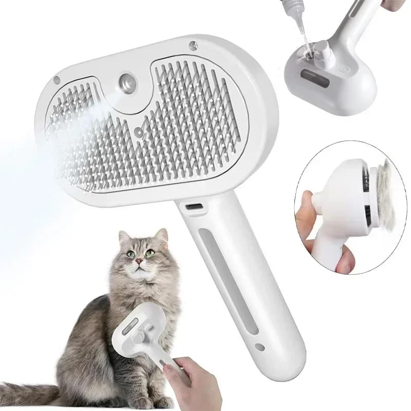 Spazzola 3-in-1 per peli di gatto e cane, spazzola elettrica per la pulizia degli animali domestici con spray a vapore, pettine massaggiante per la rimozione dei peli, anti-groviglio