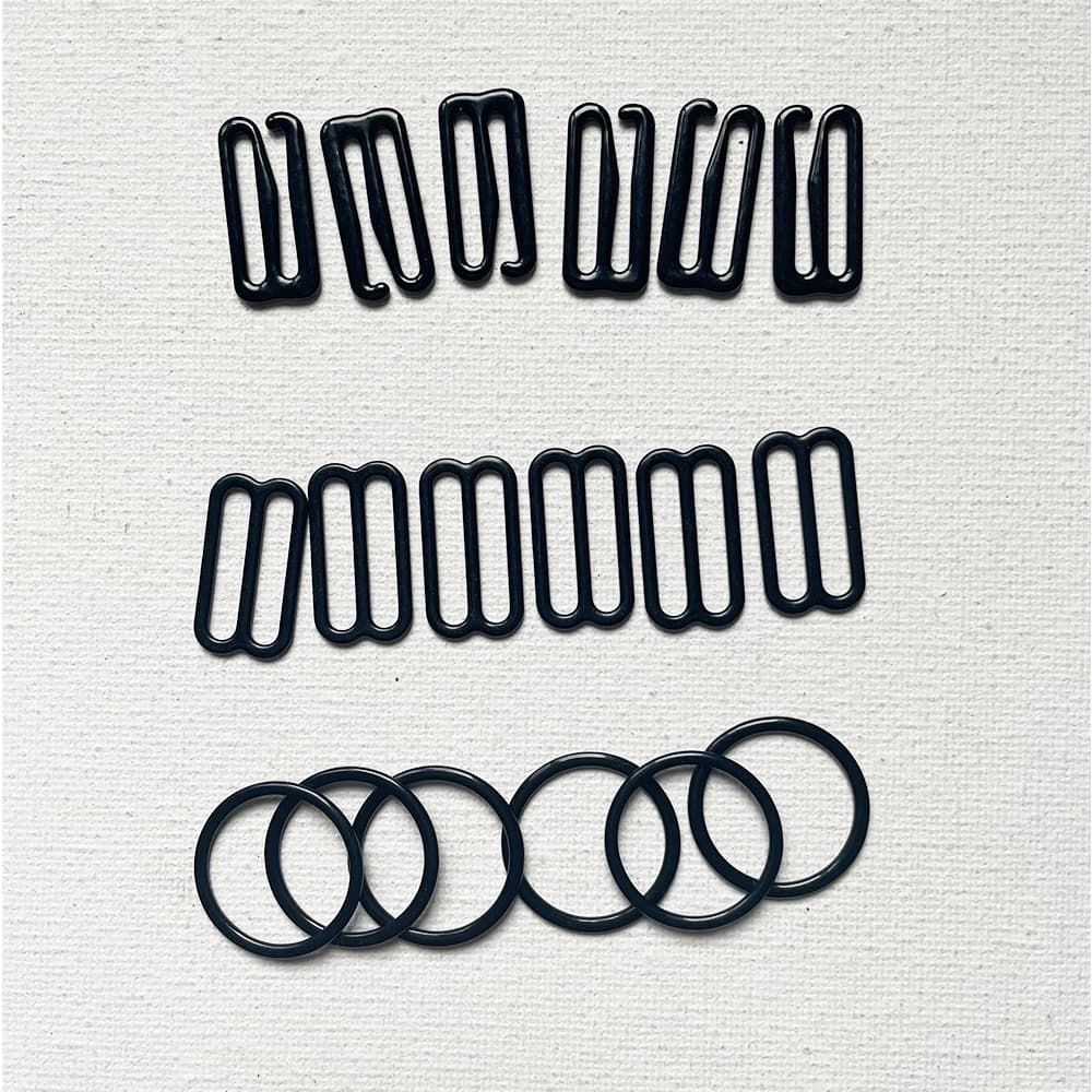 180 pezzi 8mm/10mm/12mm/15mm/20mm/25mm cursore/gancio/anello in metallo rivestito in nylon nero regolatore reggiseno accessori intimi