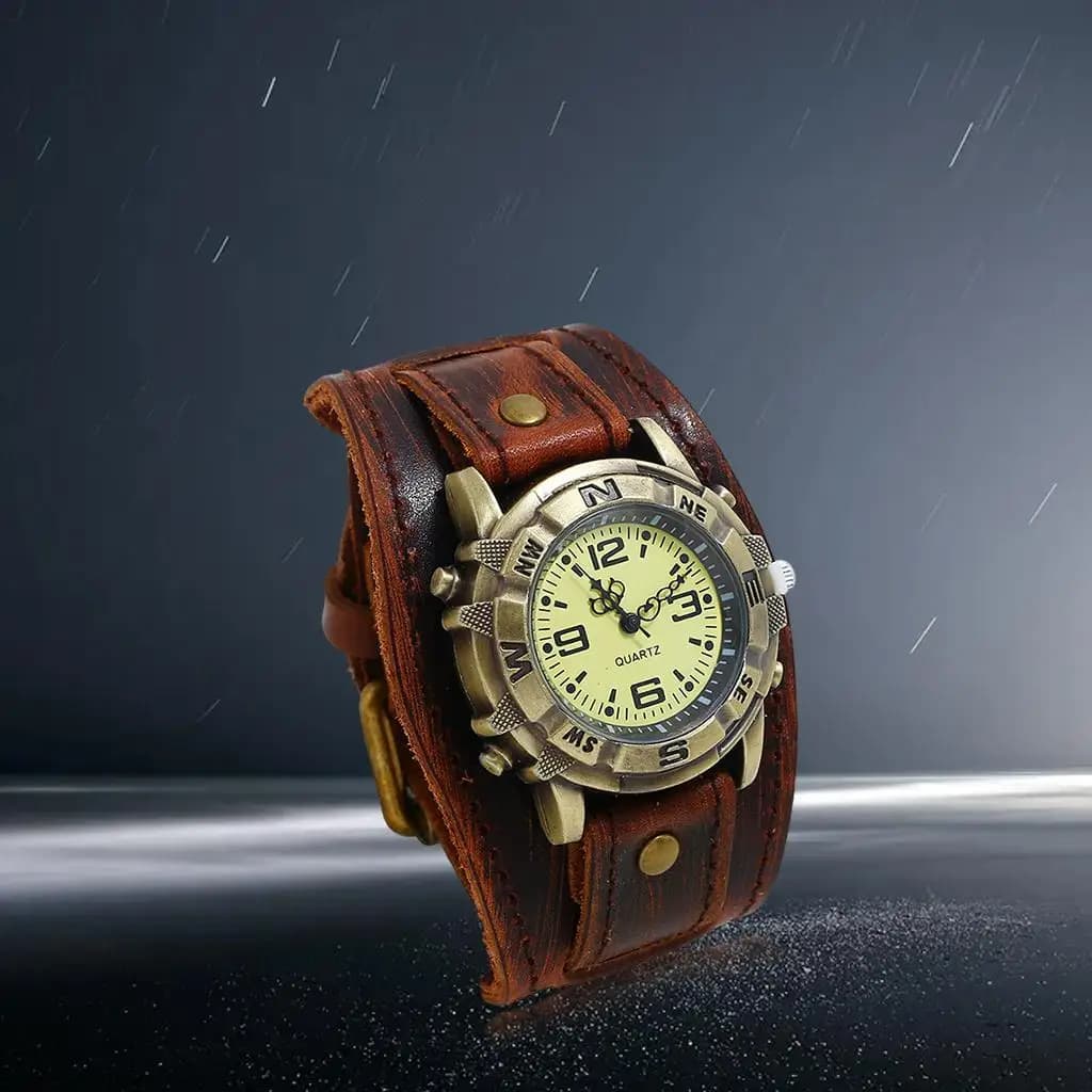 Men’s Luxury Watch Wristwatch Genuine Leather Vintage Bracelet Watch Waterproof