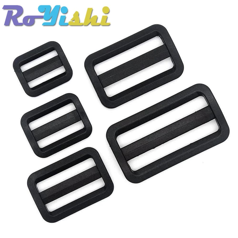Fibbia regolabile con cursore Tri-Glide in plastica nera da 10 pezzi/pacco per cinghie di borse