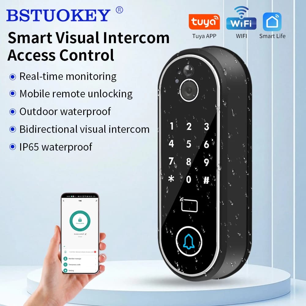 Smart Tuya APP Citofono visivo remoto Controllo accessi impermeabile IP65 con monitoraggio HD Scheda RFID 125KHz 13,56MHz Scheda TF NFC
