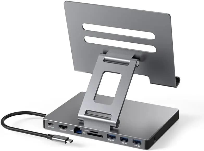 Hub USB C 9-in-1 con Supporto per iPad Pro, Docking Station Pieghevole con HDMI, Ethernet, Lettore di Schede