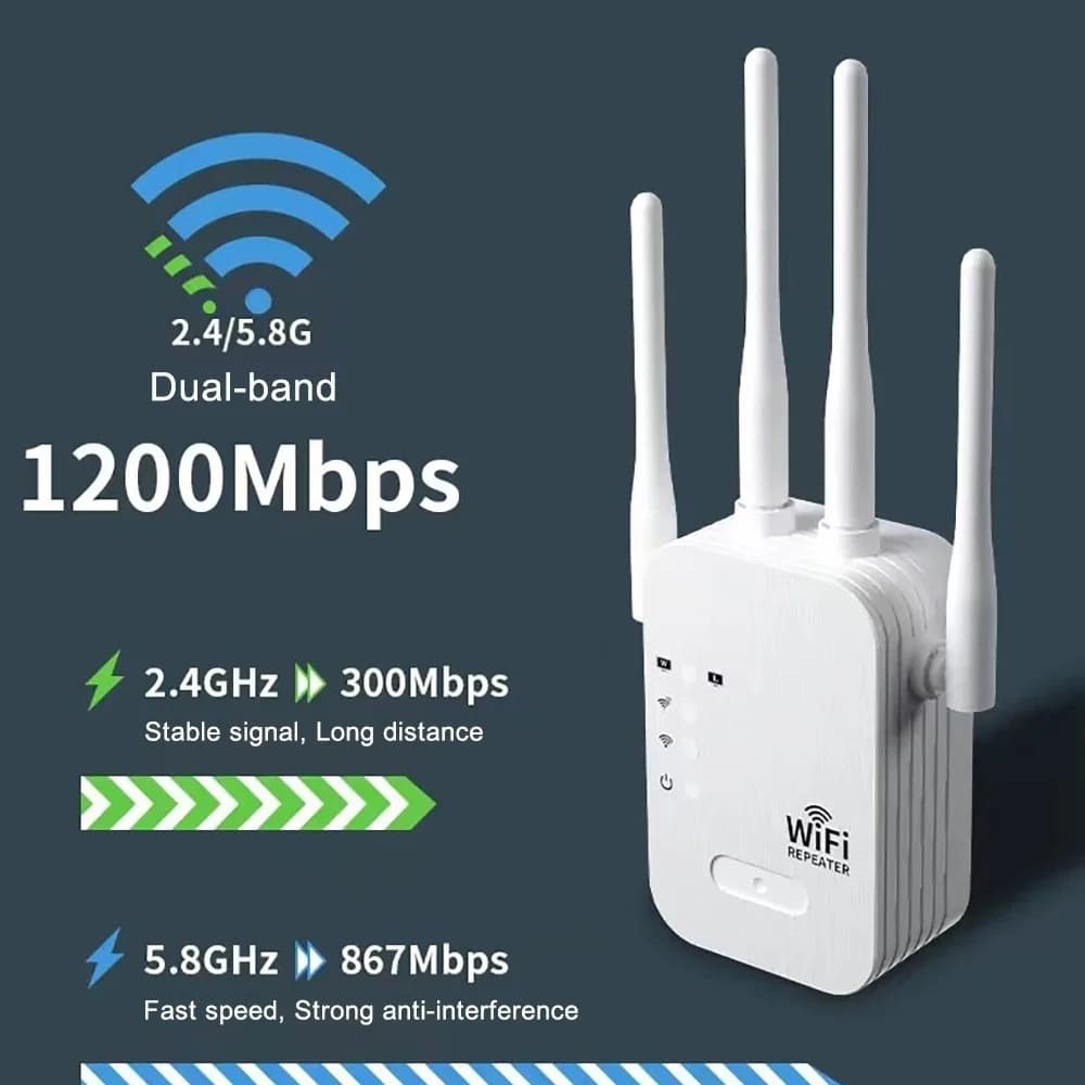 Ripetitore WiFi 1200Mbps Wireless WIFI Estendere WiFi Booster 2.4G/5G Amplificatore di rete dual-band Router WiFi di segnale a lungo raggio